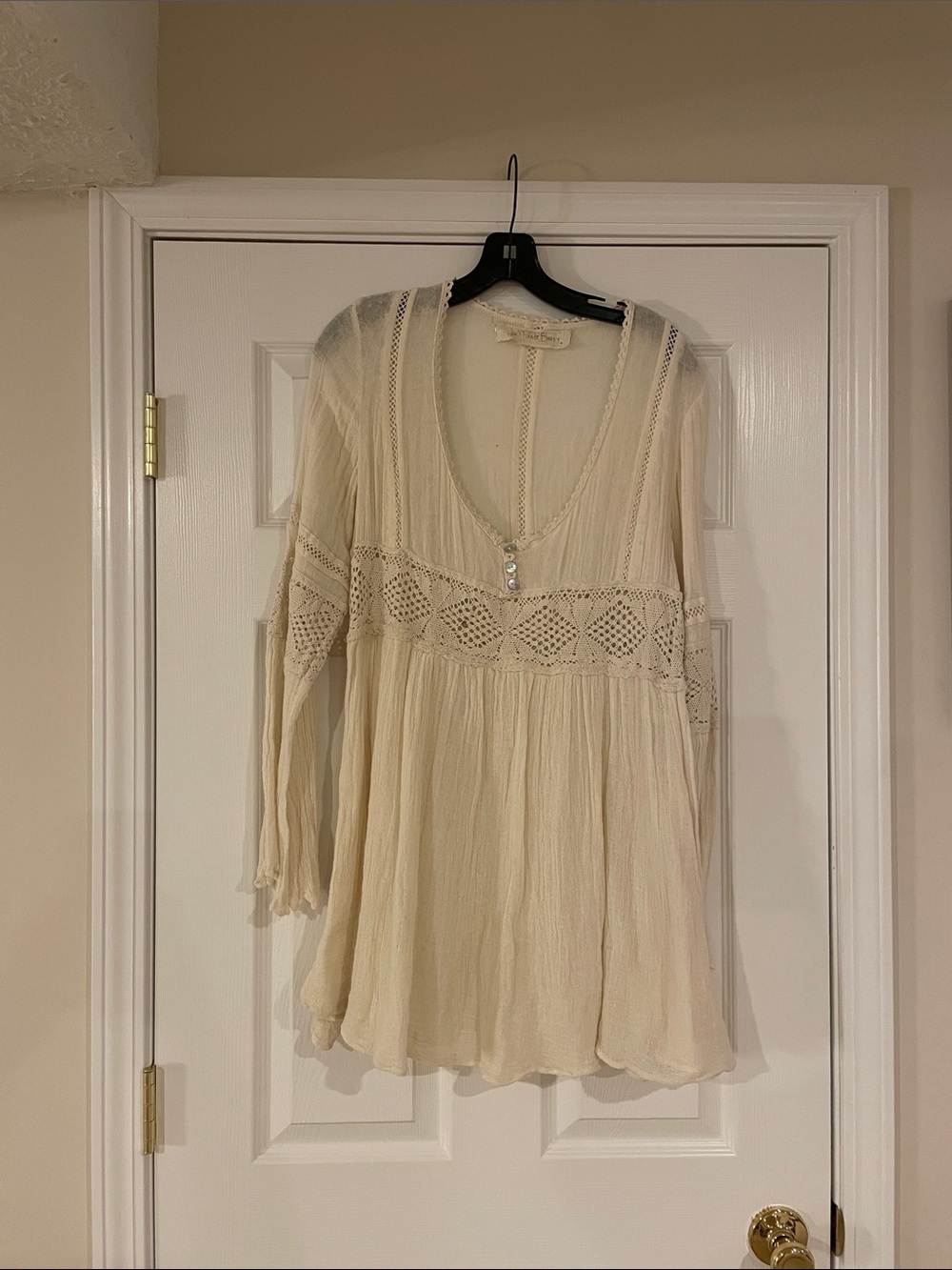 Jen's Pirate Booty Cream Crochet-Trim Boho Mini Dress
